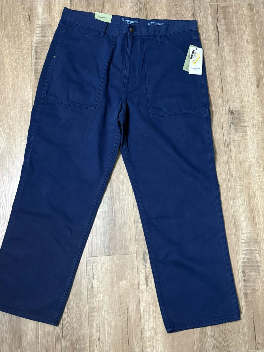 NWT Goodfellow Relaxed Straight Utility Pants 38x32 Blue Cotton Workwear